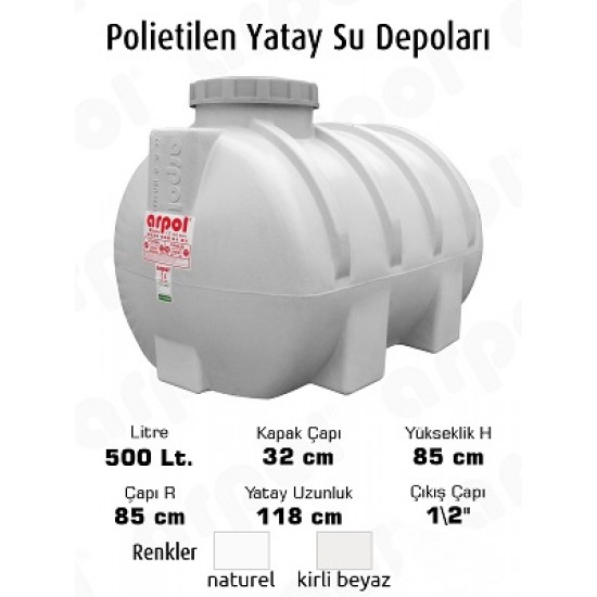 SU DEPOSU YATAY 500 LT.POLYETİLEN 82X135