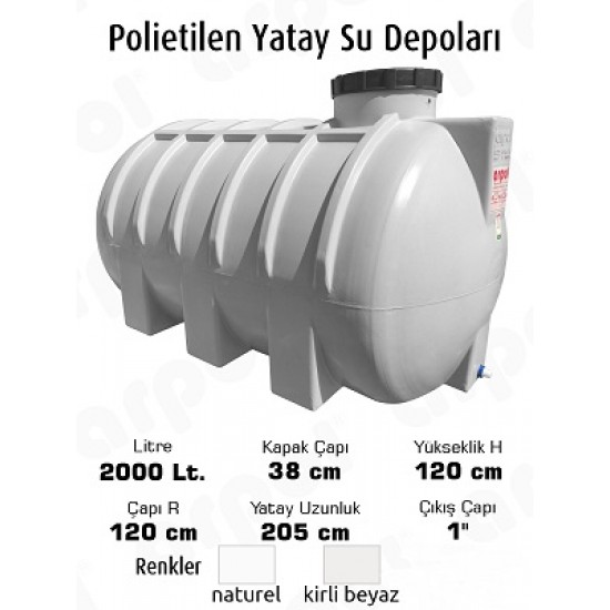 SU DEPOSU YATAY 2000 LT.POLYETİLEN 116X196