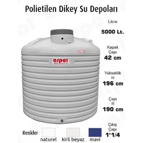 SU DEPOSU 5000 LT.POLYETİLEN DİKEY 190X196