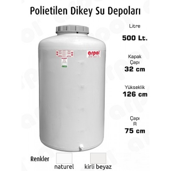 SU DEPOSU 500 LT.POLYETİLEN DİKEY 75X126