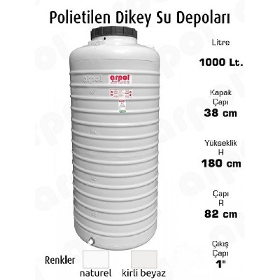 SU DEPOSU 1000 LT.POLYETİLEN DİKEY 82X190