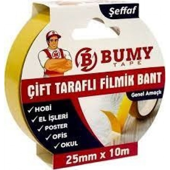 BUMY ÇİFT TARAFLI FİLMİK BANT ŞEFFAF 25MMX10 MT